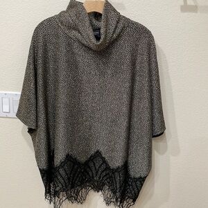 St. John Couture Metallic/Black W/Black Lace Sweater/Cape—Stunning—Like New! S
